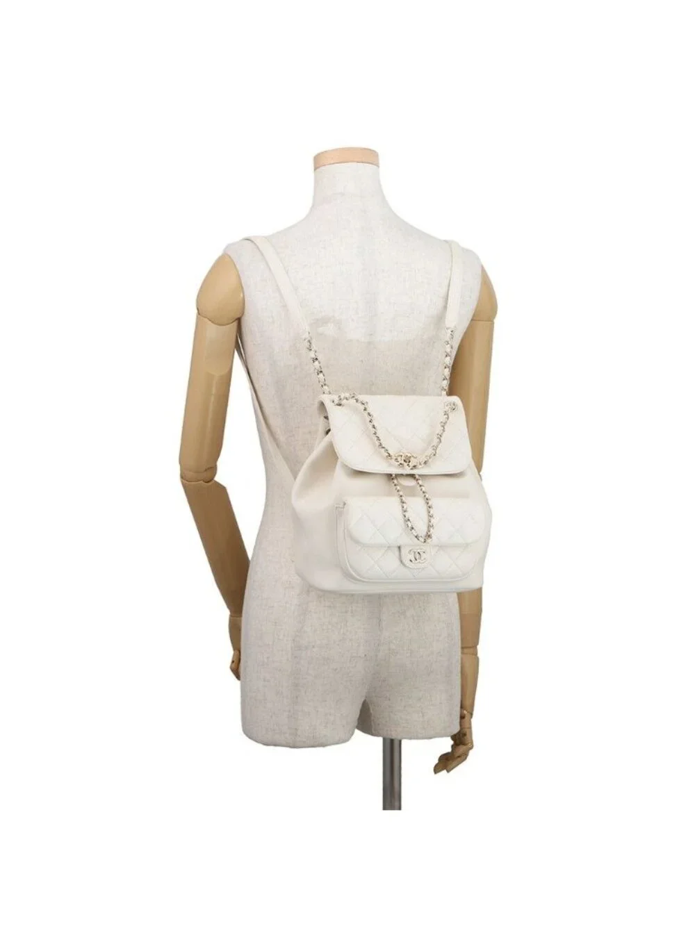 Chanel Backpack Quilted CC Logo Lambskin White